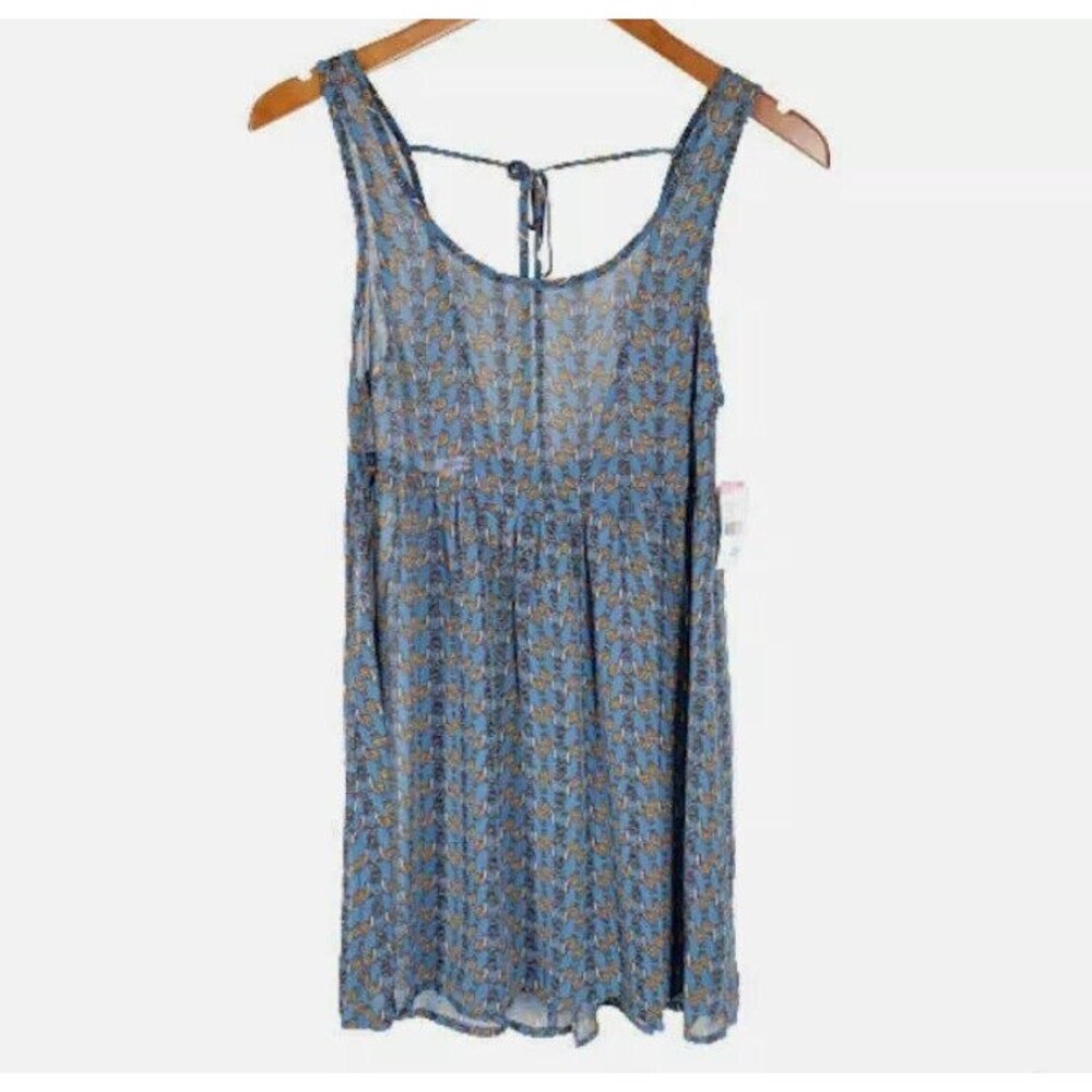 Bongo Babydoll Top NEW M Blue with Yellow Gold Turtles Sheer Sexy Back NWT - Picture 2 of 7